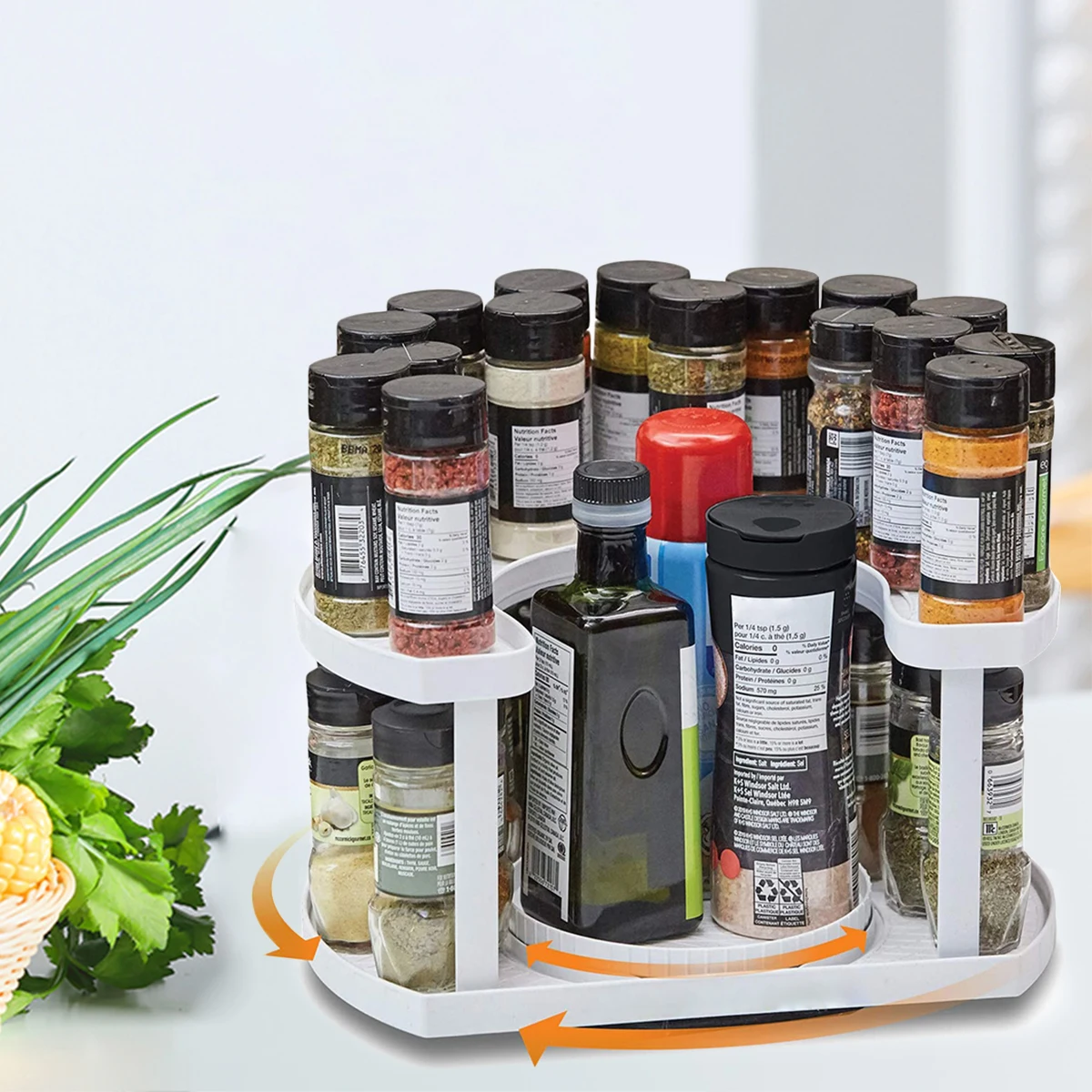 

L Спиннер для специй, двухслойная кухонная вращающаяся стойка для специй, регулируемая высота, столешница, стойка для хранения многоразовых...