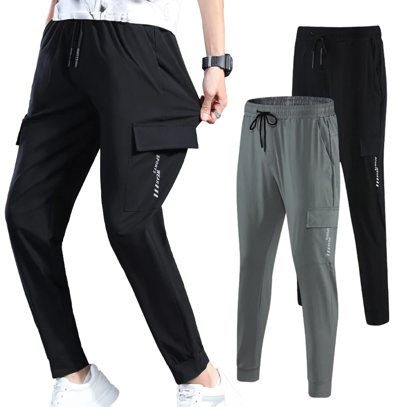 Men Running Pants Quick Dry Cargo Mountaineering Pant Breathable Outdoor Sportspant With Two Big Pockets Gym Sweatpants