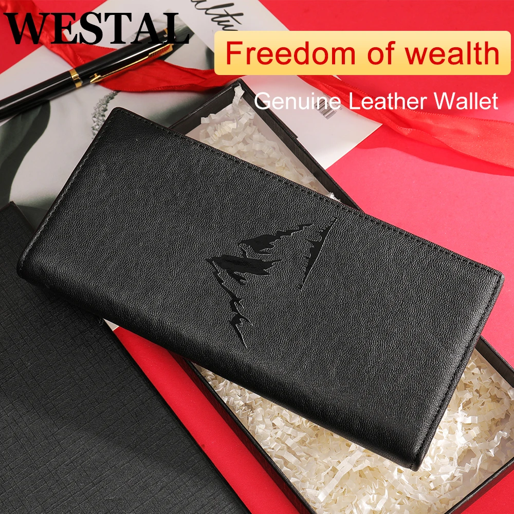 

WESTAL Wallet Card Holder Men Genuine Leather Credit Carfs Passport Holder Money Long Wallet Coin Purse Clutch Male Luxury Small