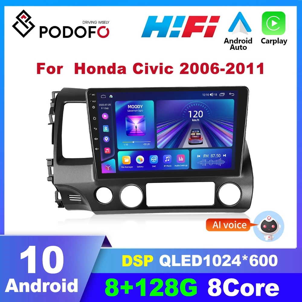 

Podofo Android 2din Car Radio For Honda Civic 2006-2011 Multimidia Video Player GPS Navigation Carplay Autoradio Auto Stereo