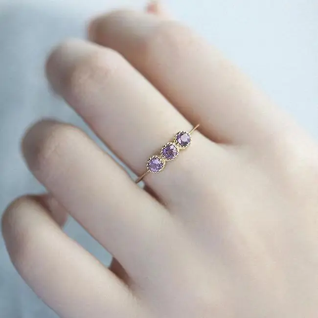 

Mist purple niche gentle wind natural amethyst S925 sterling silver inlaid ring beautiful lavender two into