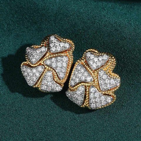 Серьги-сердечки STALAIT горный хрусталь античное золото