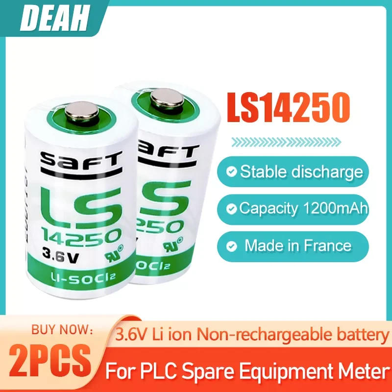 

2PCS SAFT 14250 LS14250 1/2AA TL-5902 3.6V Li-SOCl2 Non-rechargeable Battery For PLC Equipment Alarm System CNC Machine Meter