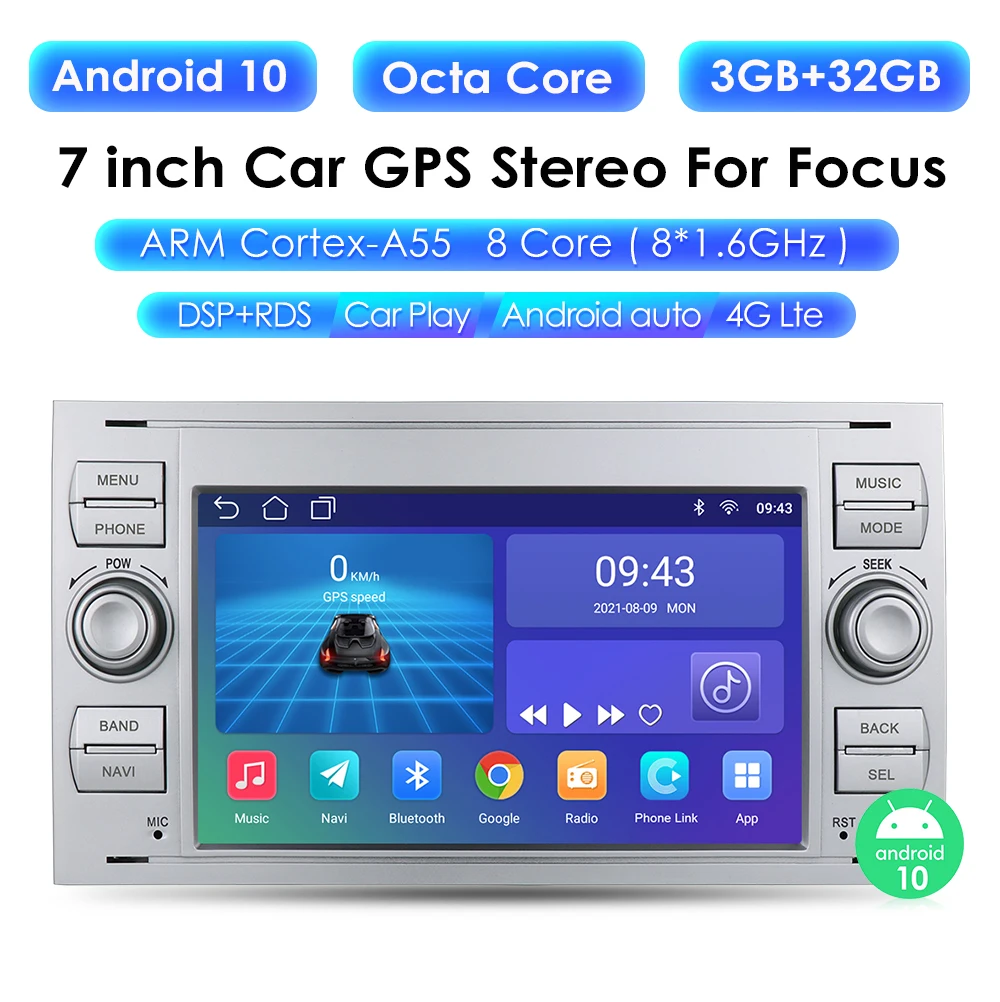 Автомагнитола на Android 10 для Ford Focus Mondeo S-max C MAX Kuga Galaxy Fiesta Transit Fusion Connect Авторадио