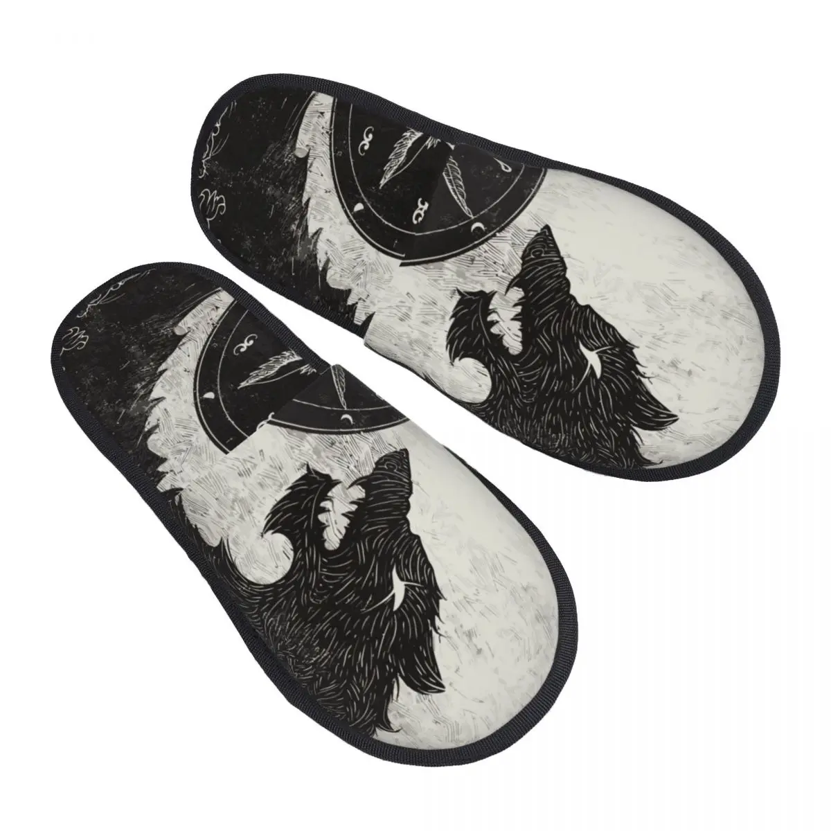 

Fur Slipper For Women Men Fashion Fluffy Winter Warm Slippers Black Wolf And Pentagram Horned Goat Head House Shoes