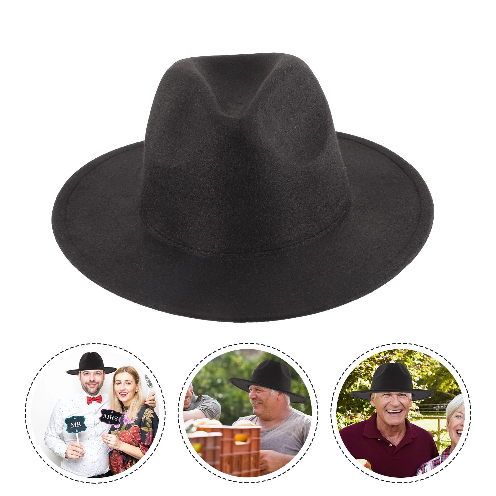 

Men's Hat Cowboy Dress Tops Cowgirl Vintage Hats Party Accessory Fashion Black Women Jazz Wide Brim