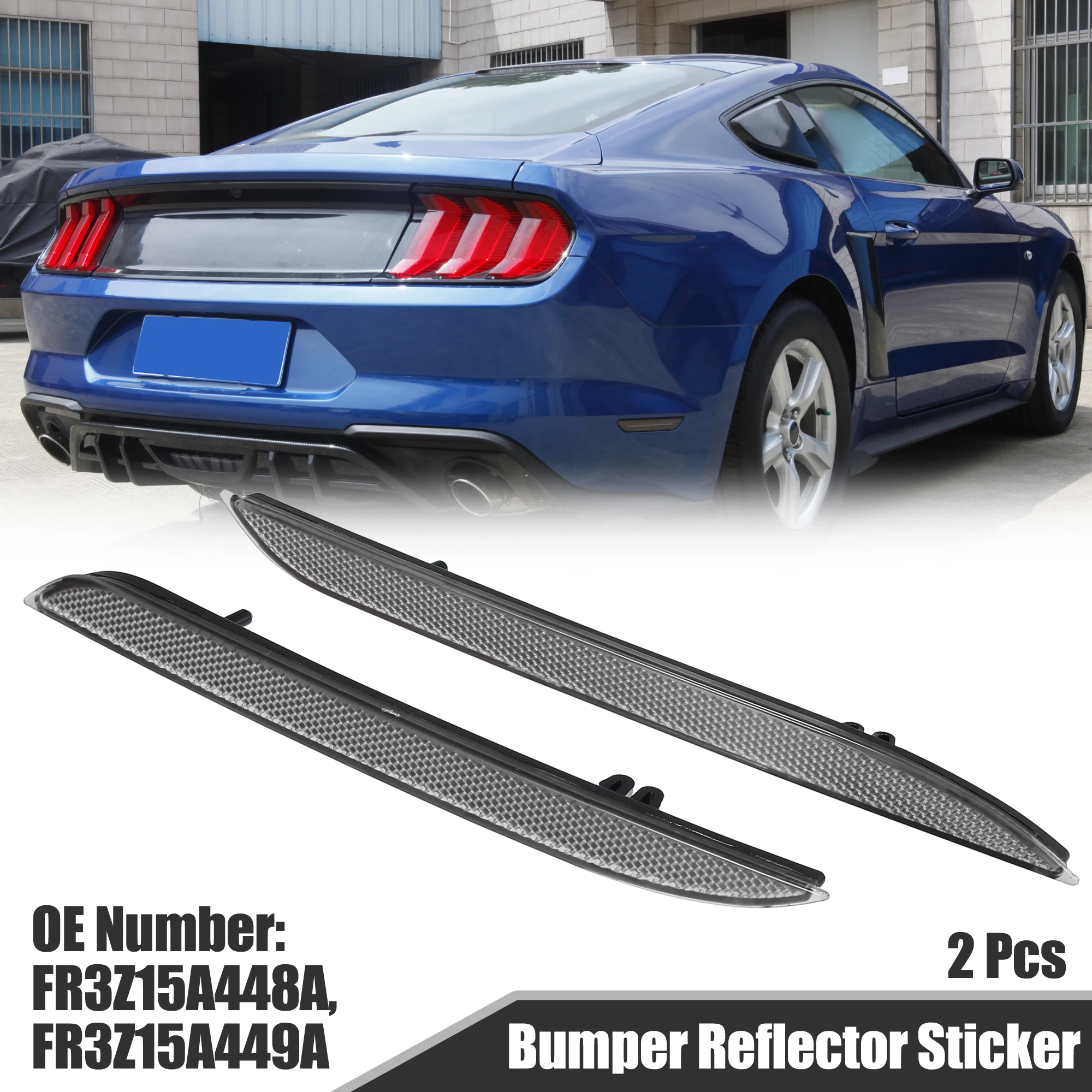 

X Autohaux 2pcs Bumper Reflector Sticker Warning Sign for Ford for Mustang 2015 2016 2017 FR3Z15A448A FR3Z15A449A