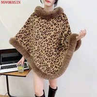 6 colors 2022 new pink leopard shawl cloak winter velvet thick warm pullover streetwear faux rabbit fur women loose poncho coat