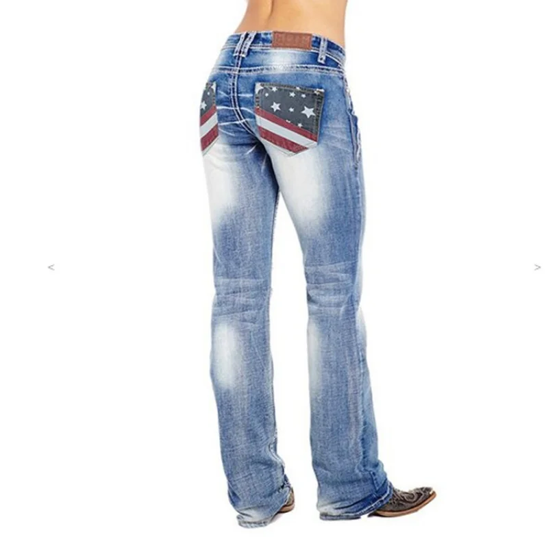 Washing Retro Denim Straight Cylinder Women's Jeans Slim Embroidered Stickers Women's Clothing Trousers джинси жіночі мом