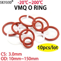 10pcs red white vmq silicone o ring cs 3mm od 10 150mm foodgrade waterproof washer rubber insulated round shape seal gasket