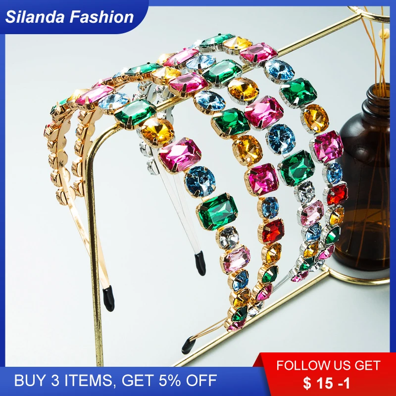 

Silanda Fashion New Women's Hair Band Glossy Rhinestone Inlaid Double Circle Alloy Metallic Headband Party Gift Hair Ornaments