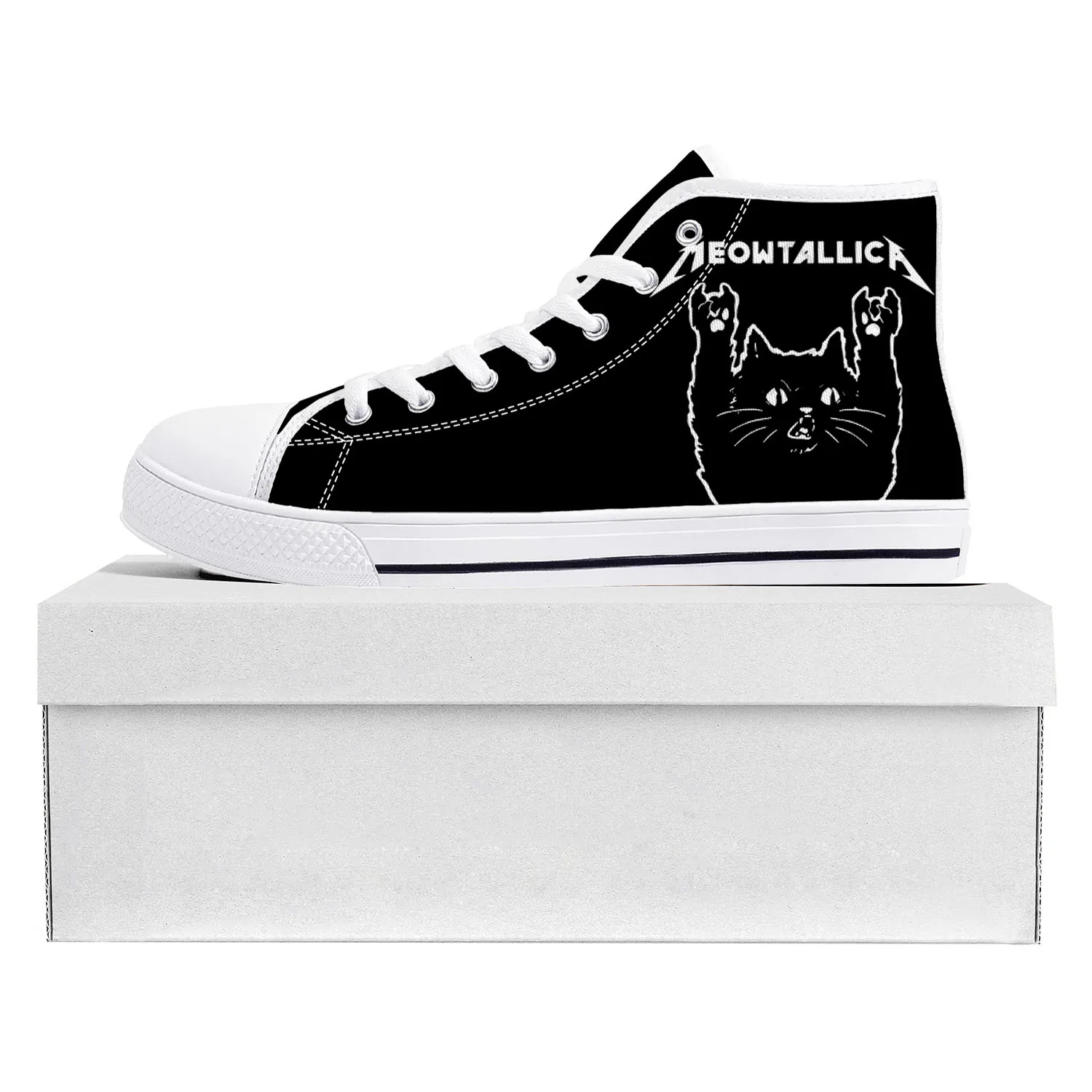 Cat Meowtallica Rock Band Pop High Top High Quality Sneakers Mens Womens Teenager Canvas Sneaker Casual Couple Shoes Custom Shoe