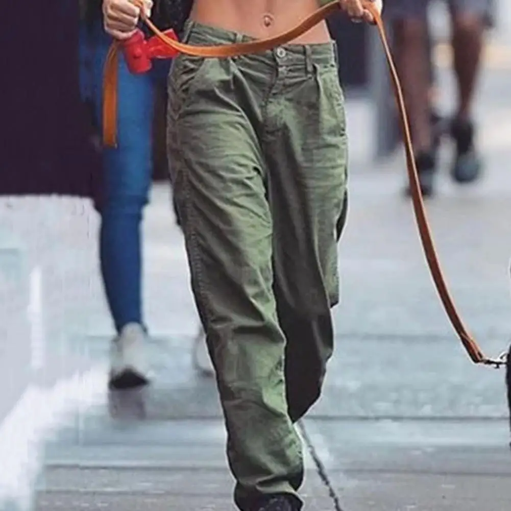 

Slant Pockets Chic Female Elegant Straight Wide Leg Pants Comfortable Straight Pants Solid Color Streetwear