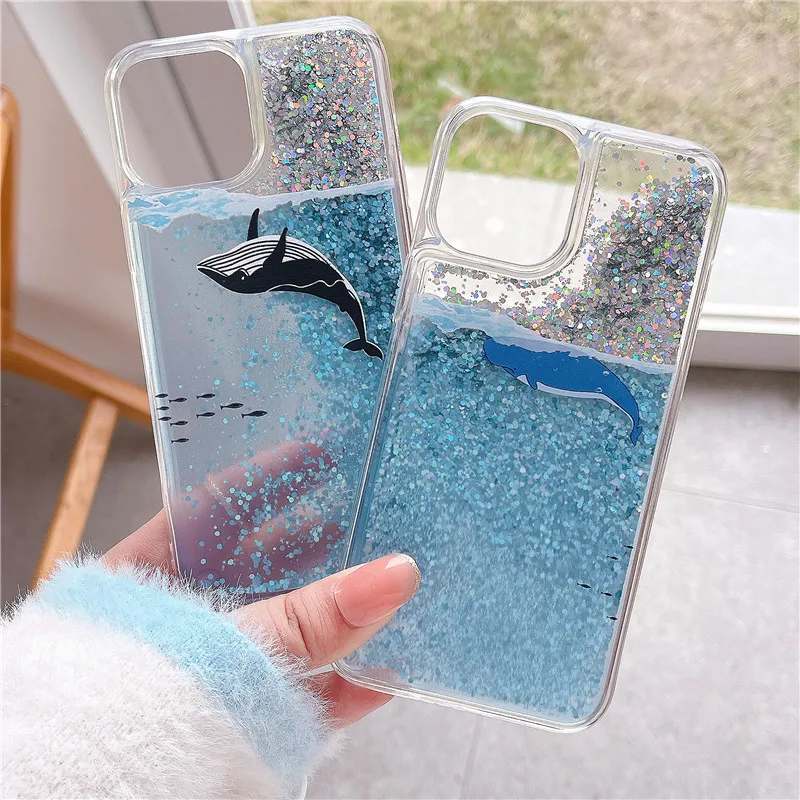 

Glitter Dynamic Liquid Quicksand Whale Swim Phone Case For Huawei P50 Mate50 Nova10 Honor 80 Pro X40i TPU Transparent soft cover