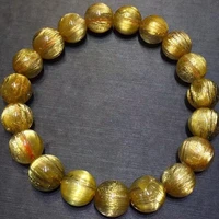 10 5mm natural gold rutilated quartz bracelet clear round beads rutilated brazil women men fashion wealthy stone aaaaaaa