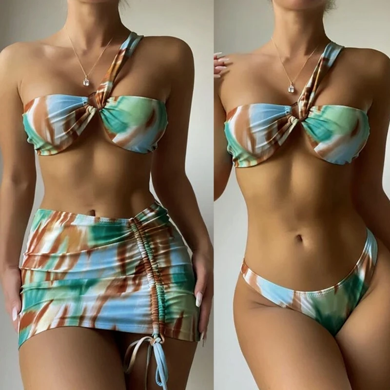 

Sexy Ladies Beach Bikini Fashion Split Soft Knotted Bikini Swimsuit Female Low Waist Lacing Bikini Cover-ups Swimsuits 24BD