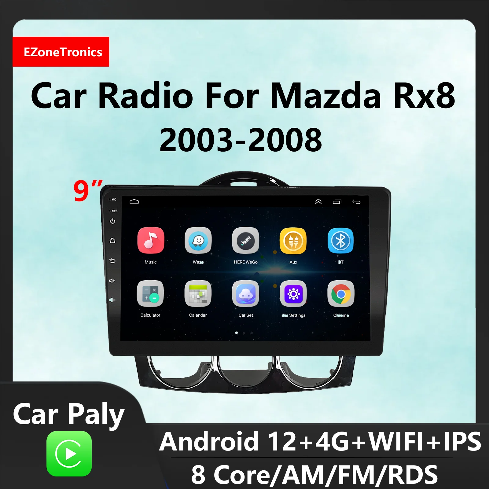 EzoneTronics CarPlay Android автомобильное радио для Mazda Rx8 2003-2008 GPS навигация Bluetooth плеер