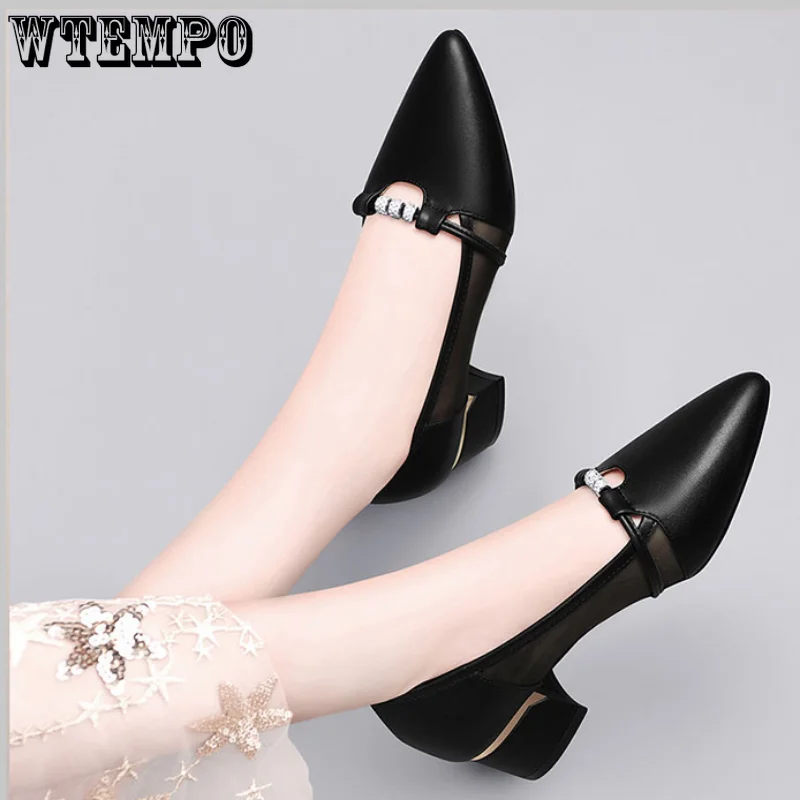 WTEMPO Woman Sandals Fashion Sweet Slip on Heel Pumps for Ladies Casual Shallow Mouth Pointed Toe Comfort Shoes Dropshipping