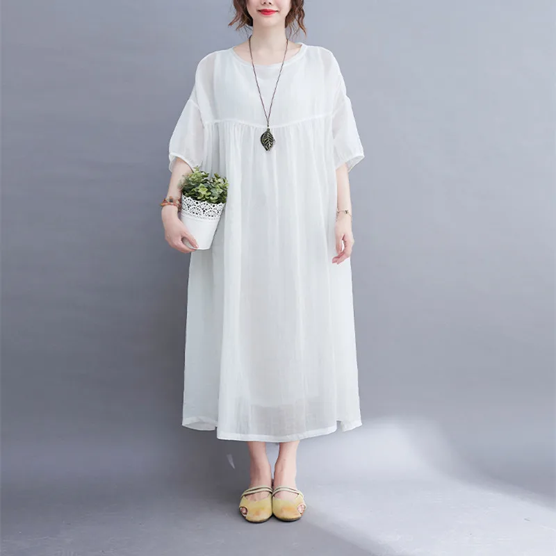

Summer Women Dress 2022 Casual Cotton Holiday Dresses White Bohemian Women Dress Maxi OverSize Elegant Vintage Fashion Clothing