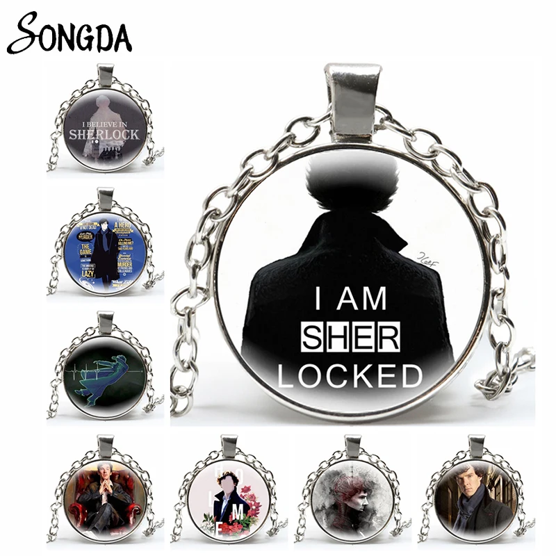 

I AM SHER LOCKED Necklace for Women Men Sherlock Moriartee 221B Glass Cabochon Round Pendant Necklace Chains Jewelry Wholesale