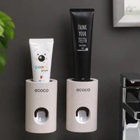 automatic toothpaste dispenser dust proof toothbrush holder wheat straw wall mounted home squeezer bathroom accessories