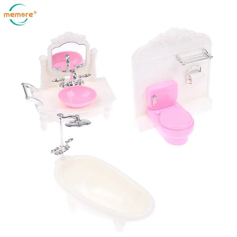 1:12 Dollhouse Miniature Bathroom Set Mini Bath Tub Toilet Wash Basin Model Kids Adults Pretend Play Toy Doll House Accessories