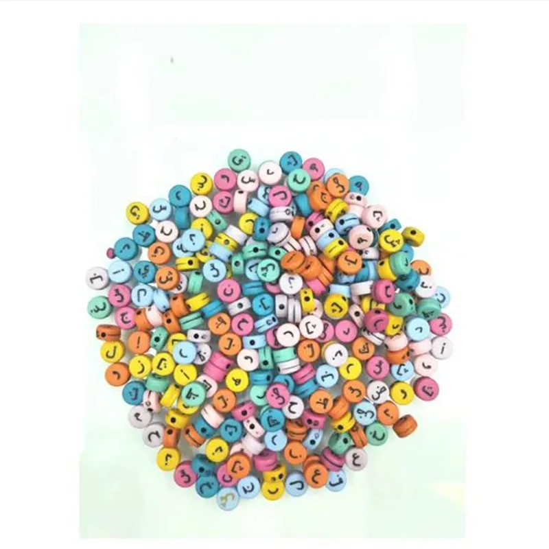Модные круглые акриловые бусины с арабским алфавитом DIY разноцветные буквы