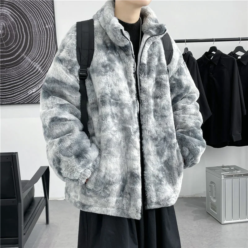 Winter Jacket Men Warm Fashion Casual Thicke Lamb Wool Jacket Men Streetwear Loose Tie Dye Short Coat Mens Oversized Clothes