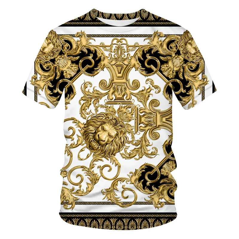 

2021 latest Baroque t shirt for men/women summer oversized T-shirt 3d Lion head crown print printed round neck short sleeve