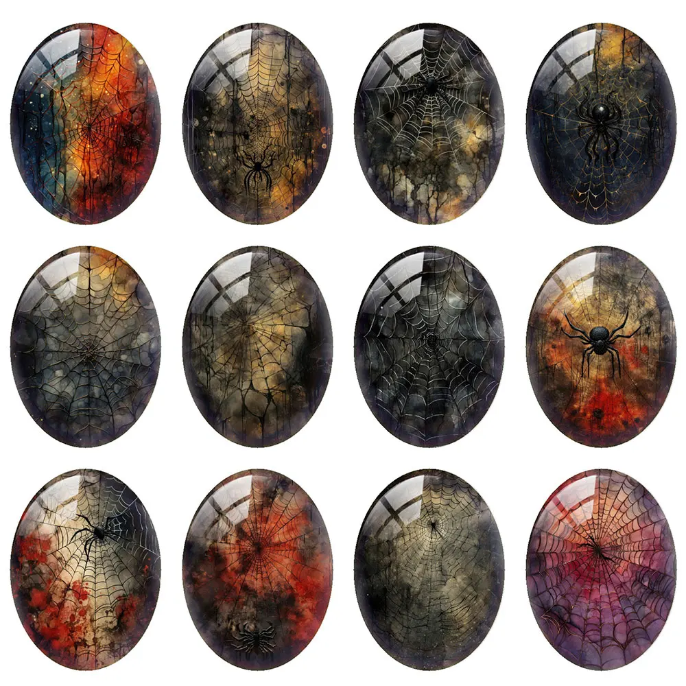 10 шт./лот Хэллоуин готика темная паутина овальная фотография стеклянный кабошон