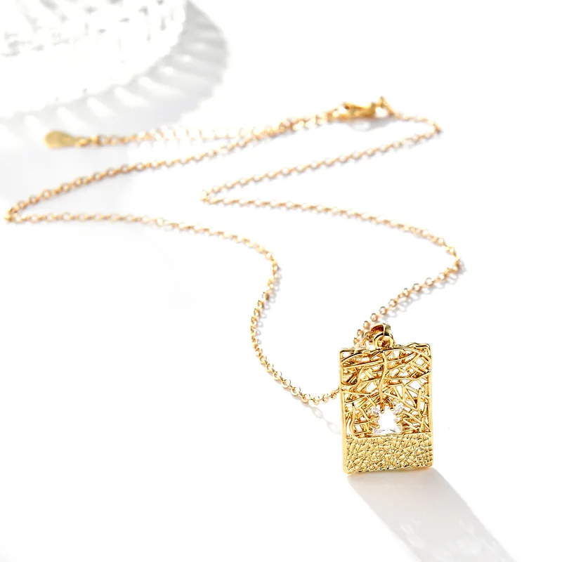 

Женское Ожерелье с прямоугольной подвеской, винтажное ожерелье из настоящего 18-каратного золота с кубическим цирконием, ювелирное украшен...