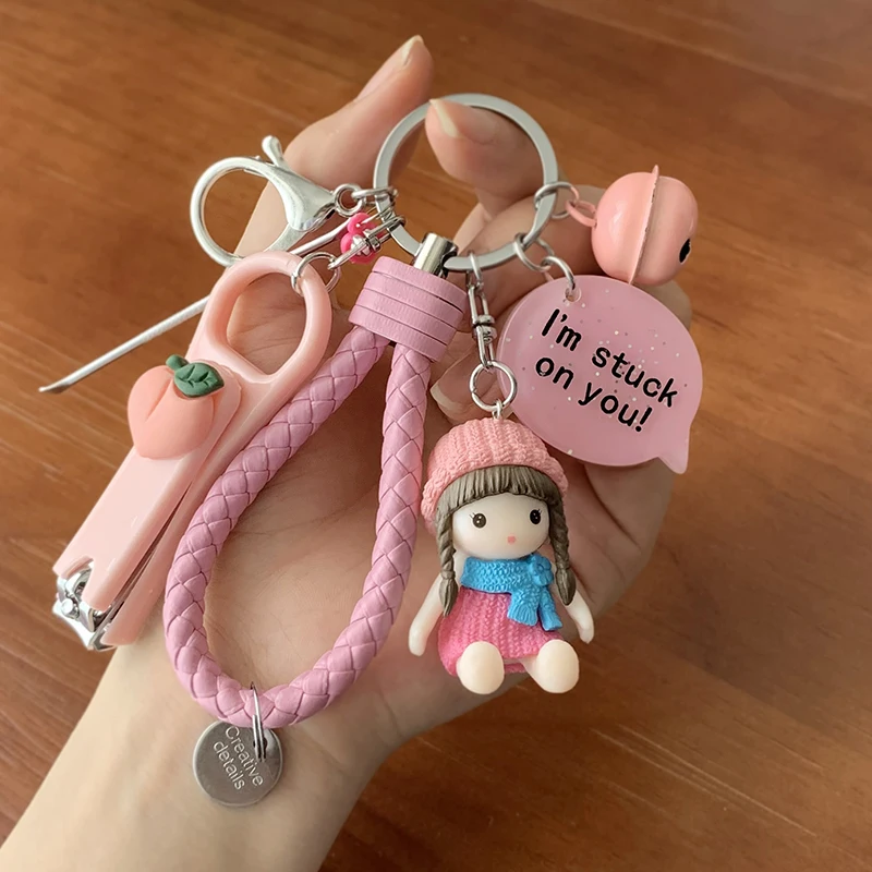 

Cute Kawaii Creative Couple Lovers Keychain A Pair of Cute Men and Women Car Key Ring Female Backpack BAG Pendant Bell Lanyard