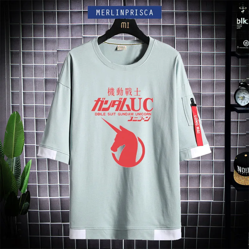 Gundam Mobile Warrior Short Sleeve Anime Peripheral Unicorn Zaku Men's and Women's T-shirt Trendy Casual Clothes Ne