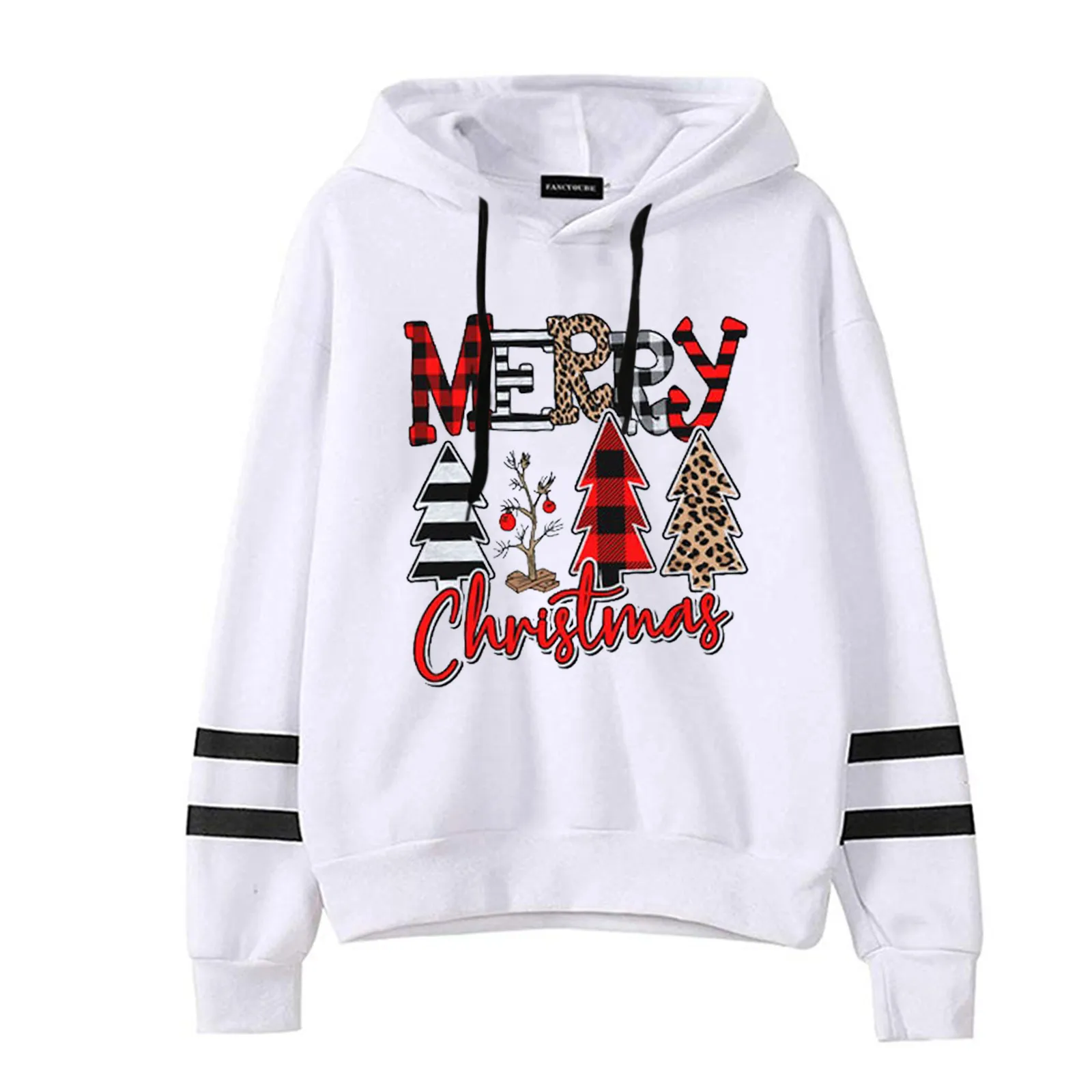 

Women Christmas Print Hooded Long Sleeves Sweatshirt Women Hoodie Zipper