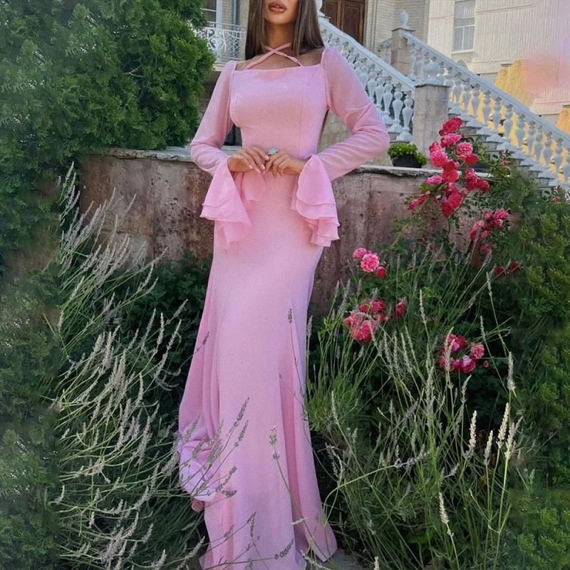 Женское элегантное шифоновое платье с квадратным вырезом и завязками