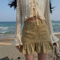 houzhou ruffle mini skirts women korean fashion high waist asymmetrical patchwork mermaid skirt for girls casual streetwear