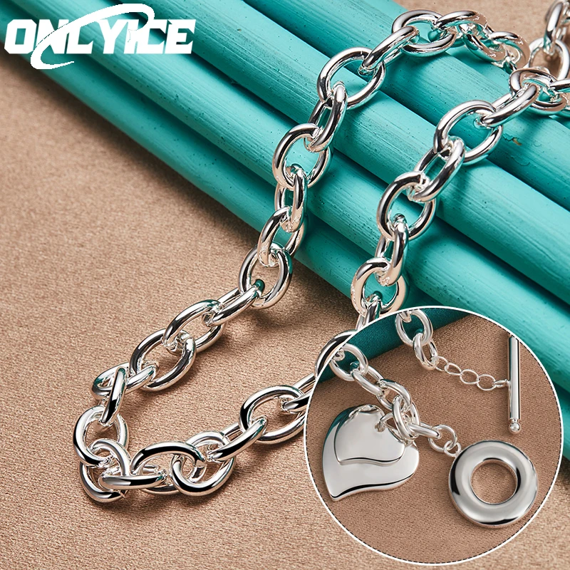 

Hot New 925 Sterling Silver Necklace For Women Men Hanging Romantic Two Heart Chain 18 Inch Fashion Wedding High Quality Jewelry