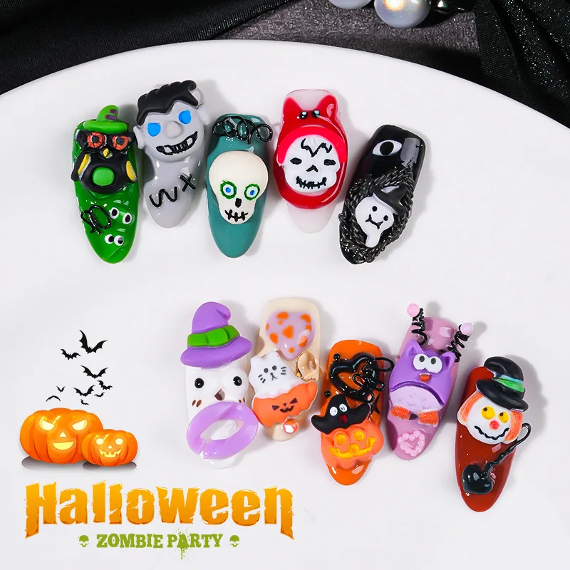 

20pcs Cartoon Halloween Styles Nail Art Charms 3D Resin Kawaii Accessories Ghost Pumpkin Ghost Face Design Nail Decorations DIY