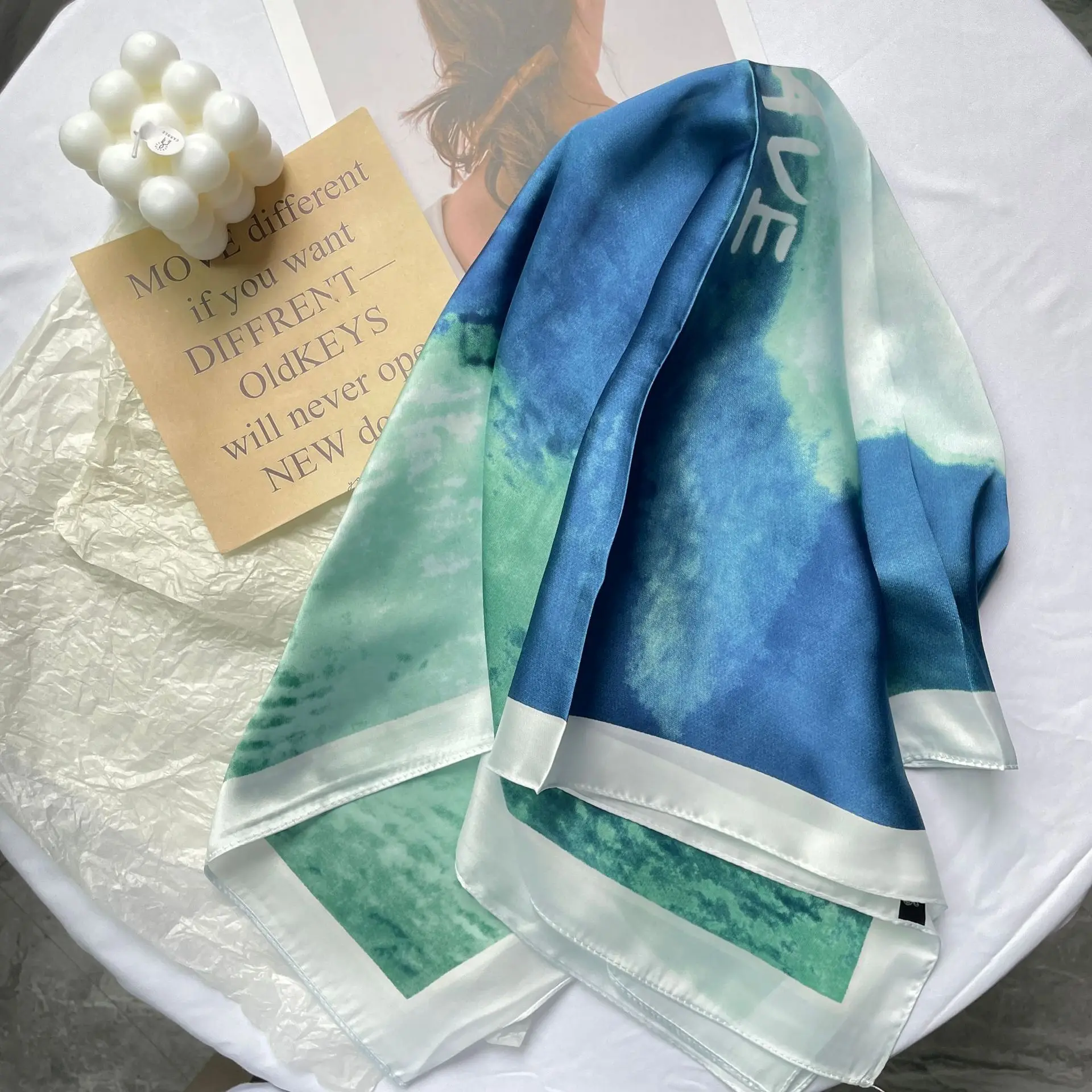 

Silk Scarf Small Stripe Women's Versatile Spring and Autumn Fashion Versatile Korean Scarf French Retro Scarf