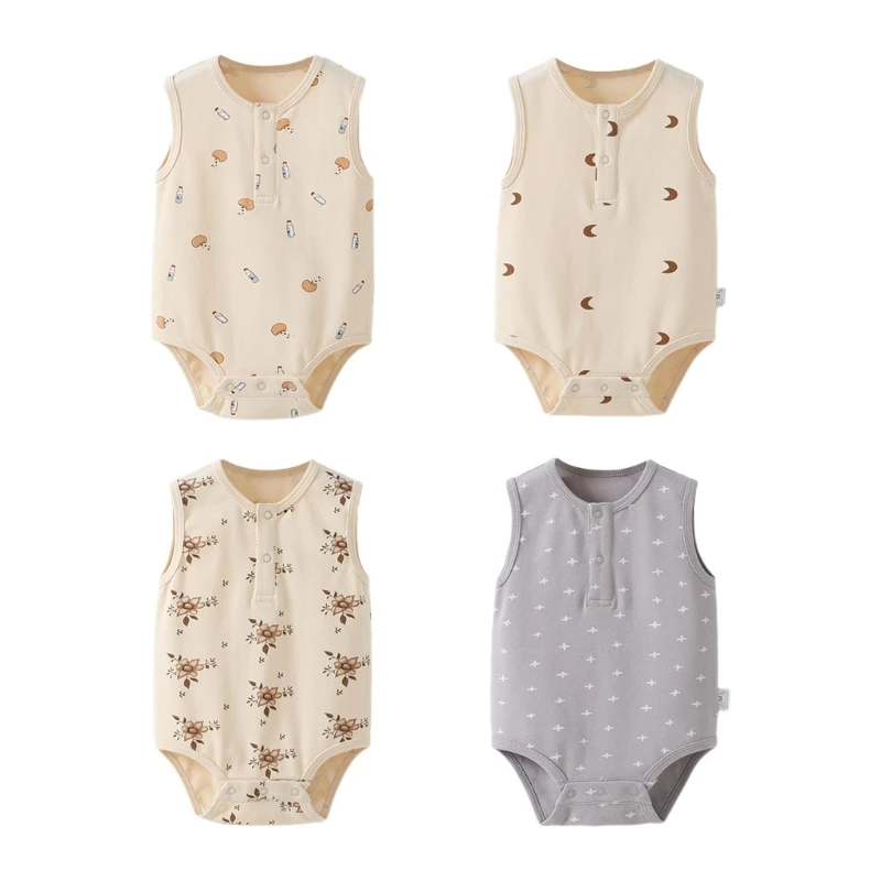 

Baby Summer Clothing Sleeveless Romper Print Short Jumpsuit Toddler Cotton Vest Shirt Fashion Boys Girls Unisex Clothes