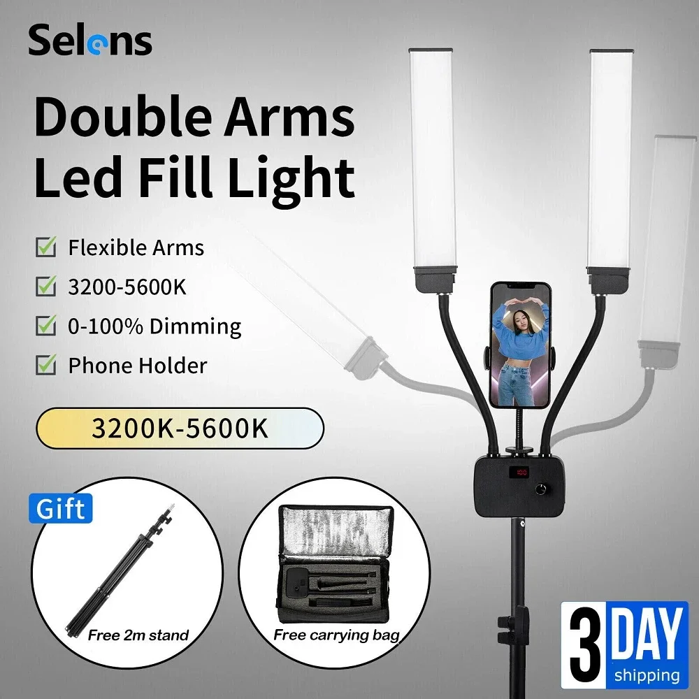 

Double Arms LED Photo Studio Selfie Light Bi-color Dimmable Lamp With Phone Tripod Stand Holder For Youtube Tiktok Live Makeup