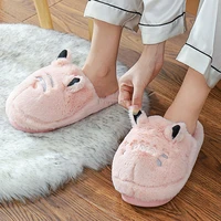 furry cartoon animals home slippers for women comfort flat platform slippers for house warm short plush non slip female slipper
