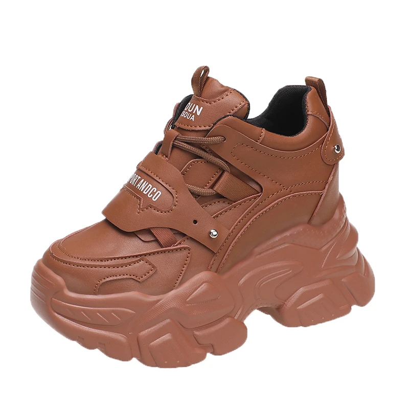 

Женские кроссовки на массивной платформе, Весенняя Спортивная Кожаная Обувь на толстой подошве со шнуровкой и вулканизированной подошвой на высоком каблуке 10 см, 2023