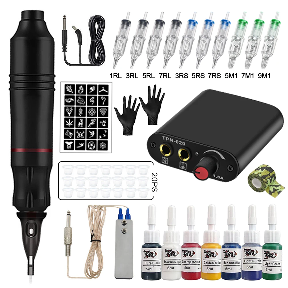 

Complete Tattoo Machine Kits Power Supply Rotary Pen With Mix Size Cartridges Needles Permanent Makeup Machine for Tattoo Artist