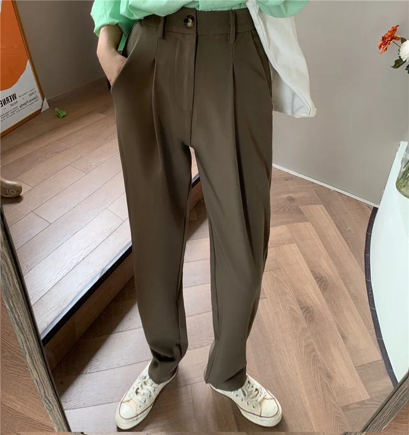 

2021 New Autumn OL Solid Fashion Loose Women Trousers Elegant Formal High Waist Harem Straight Pant Women Bottom Female Clothing