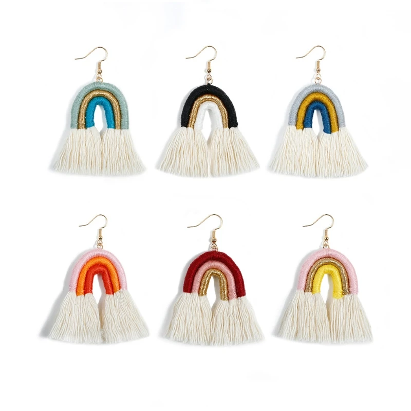 

Fringe Vintage Boho Bohemian Ethnic Tassel Drop Dangle Hanging Earrings Rainbow Design Earring for Women Girls 2022 264E