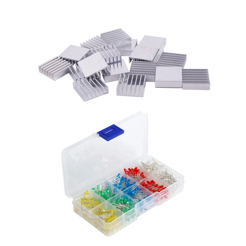 

20Pcs 20Mmx20mmx 6Mm Aluminum Heatsink Radiator Cooling & 500X 3Mm LED Red Green Yellow Blue White Light Emitting Diodes
