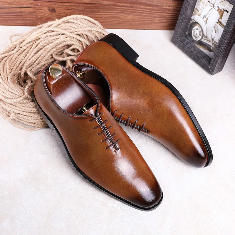

Мужские деловые кожаные туфли на шнуровке с низким верхом однотонные износостойкие теплые Нескользящие