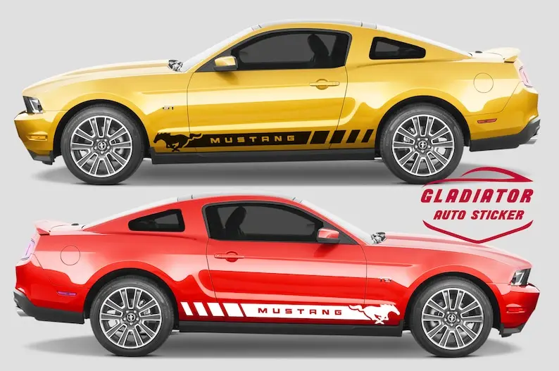 X2 Ford Mustang Racing Side Stripes Decals Gt Shelby Convertible Stickers Car Stylingcar Long Stripe Decal 2PCS