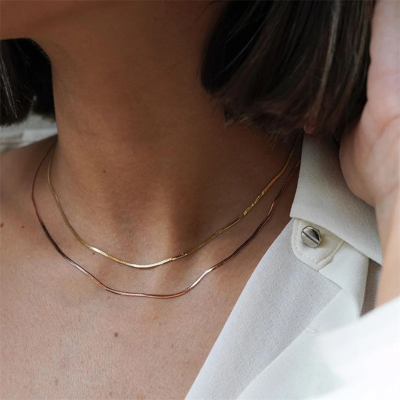 

Ailodo Minimalist Snake Chain Necklace For Women Gold Silver Color Party Wedding Statement Necklace Collier Fashion Jewelry Gift